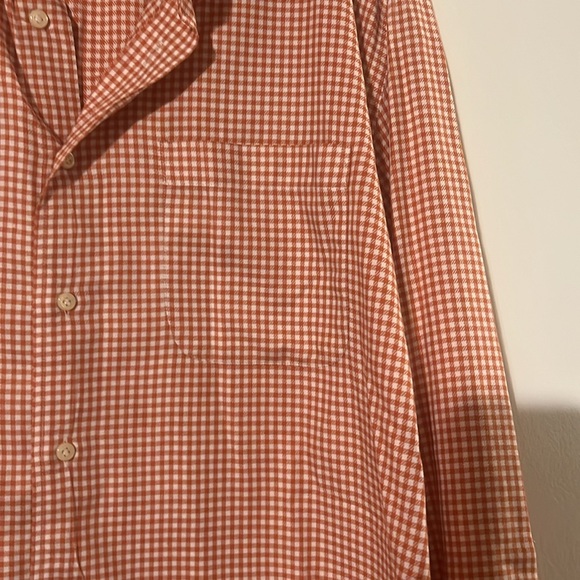Peter Millar mens orange/white gingham long sleeve shirt - Picture 4 of 9